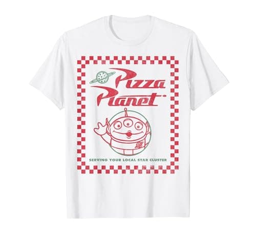 Image of Disney Pixar Toy Story Alien Pizza Planet Box Art T-Shirt, Men, White, XX-Large