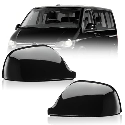 Image of GEARCELL Pair Car Wing Mirror Covers Caps, Replacement Rearview Side Mirror Covers Replacement Fit for VW Volkswagen Transporter T5 T5.1 2010-2015, T6 2016-2019 Door Mirror Covers Caps GLOSSY BLACK