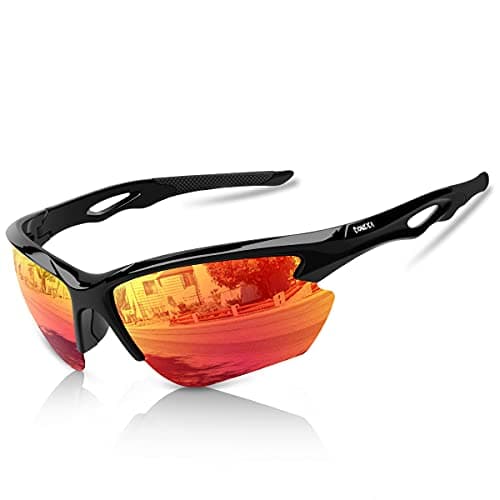 Image of BONDDI Sunglasses Men - Polarized Sports Sun Glasses Ultra Light Unbreakable Frame Eyewear UV400 Protection (Red)