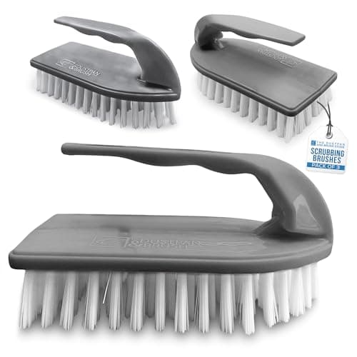 Image of 3pk Plastic Scrubbing Brush Floor Cleaning Hand Tools With Stiff Nylon Bristles Mould, Limescale and Grout Remover Ergonomic and Heavy Duty Cleaning Products For Home and Commercial Use