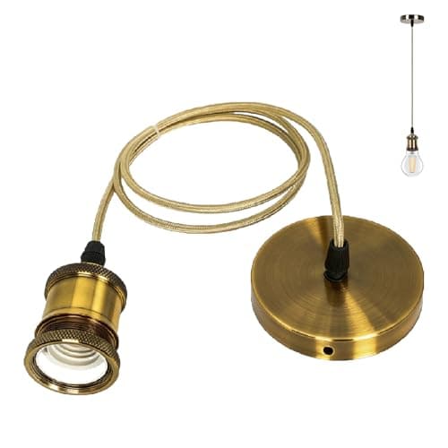 Image of Ceiling Pendant Light Fitting, E27 Lamp Holder, Bronze Vintage Ceiling Rose Lamp Holder Kit with Ground Wire & 1m Adjustable Braided Cable, Hanging Light Socket for Home Bar Kitchen Dining Room