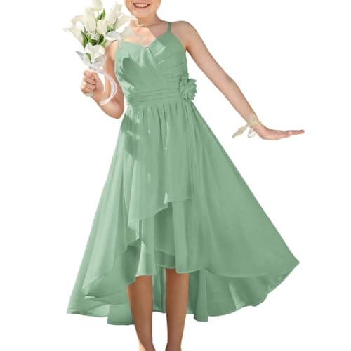 Image of GRACE KARIN Girls Spaghetti Strap Chiffon Dresses A-Line Flower Dress Bridesmaids Dress Summer Dresses Light Green 10 Years