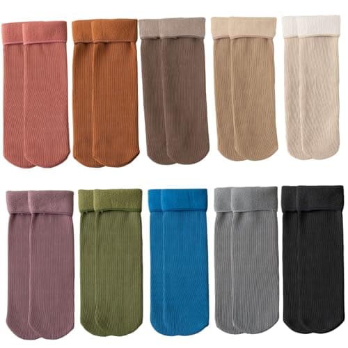 Image of Joygoodta Fleece Cozy Socks for Women, 10 Pairs Ribbed Soft Warm Fleece Lined Thin Thermal Socks for Women Winter