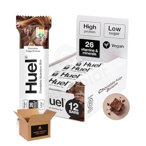 Image of Huel Complete Nutrition Bar High Protein Plant Based Healthy Snack, Keto Bar, Low Sugar, High Fibre, Vegan Dark Chocolate Bar Flavours, Under 200 Calories | (Chocolate Fudge Brownie 55g - Pack 12)
