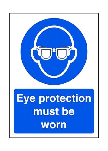 Image of Eye protection must be worn - safety sign, ppe, ppe equipment, eye protection - 1.2mm Rigid plastic for indoor/outdoor usage (300mm x 200mm) Viewing Distance within 7m.