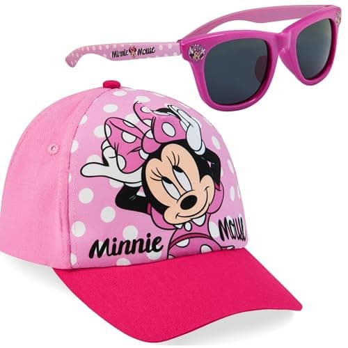 Image of Disney Stitch | Minnie Mouse | Frozen | Ariel Baseball Cap & Sunglasses for Girls, Hat & Sun Glasses with UV 400 Protection (Pink Minnie)