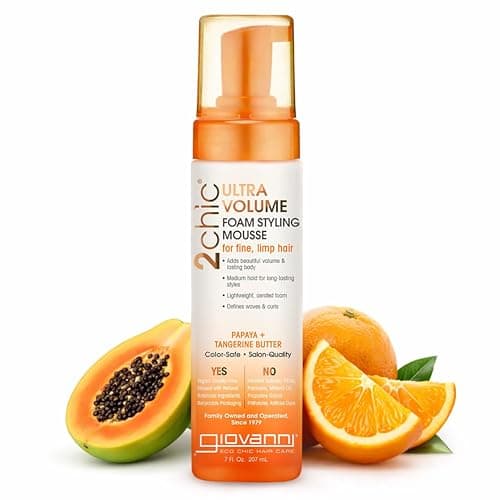 Image of GIOVANNI- 2chic Ultra Volume Foam Styling Mousse With Tangerine And Papaya Butter- For Fine Hair (7 Fluid Ounce)