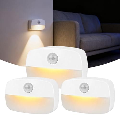 Image of ZenithCove 3 Packs Motion Sensor Night Light, 2700K Warm White Sensor Lights Indoor Stick-On Battery Powered Stair Lights for Toilet Stairs Hallway Living Room Bathroom Closet Kitchen