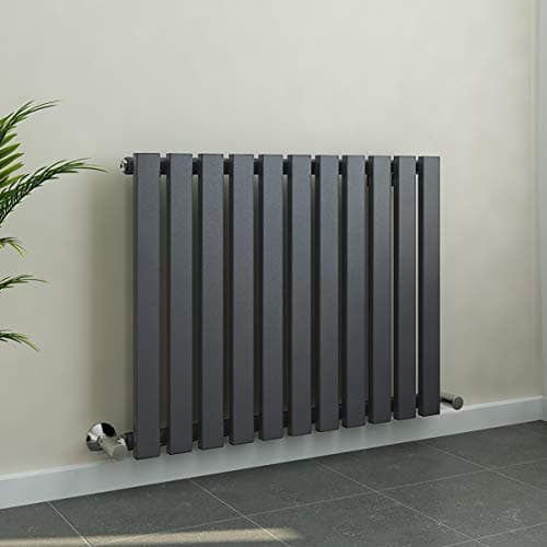 Image of Warmehaus 600 x 760 mm Grey Anthracite Horizontal Designer Radiator Single Rectangular Flat Panel - Modern Central Heating - Perfect for Bathroom, Kitchen, Living Room