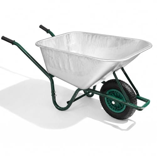 Image of GreenGuard 100L Galvanised Garden Wheelbarrow - 200kg Load Large Capacity Heavy Duty Steel Cart with Pneumatic Tyre, Easy Grip Handles Home Garden Trolley Cart Barrow for Garden DIY, Outdoor Tasks