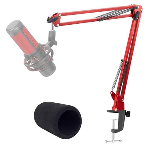 Image of Microphone Arm Red - Studio Mic Boom Arm with Microphone Pop Filter, Mic Stand Compatible with HyperX QuadCast S Microphone by YOUSHARES
