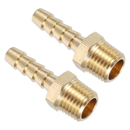 Image of sourcing map Brass Hose Barb Fittings 2pcs 1/4" Barb x 1/4" NPT Male Brass Barb Pipe Fitting for Water Fuel Air