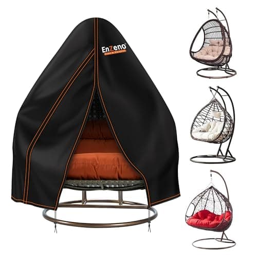 Image of Enzeno Outdoor Double Egg Chair Cover Waterproof,2 Seat Egg Swing Chair Cover,Large Wicker Patio Hanging Egg Chair Covers,210D Veranda Garden Cocoon Egg Chair Rain Covers 230x200cm,Black