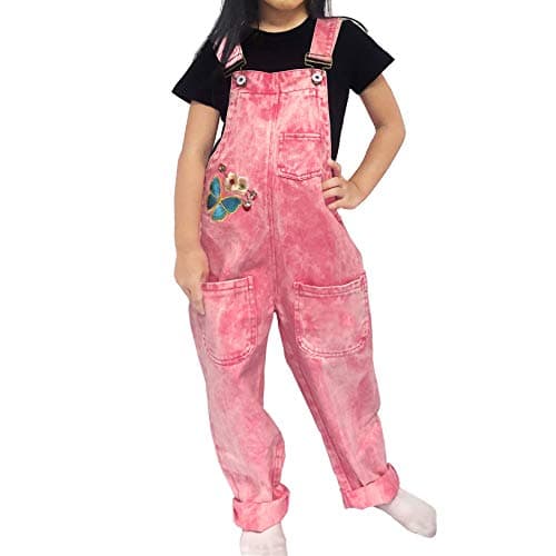 Image of Peacolate Girls Aged 5–16: Pink Embroidered Denim Jumpsuits, Denim Dresses and Playsuits; Trousers for Older Girls(Pink,13-14Years)