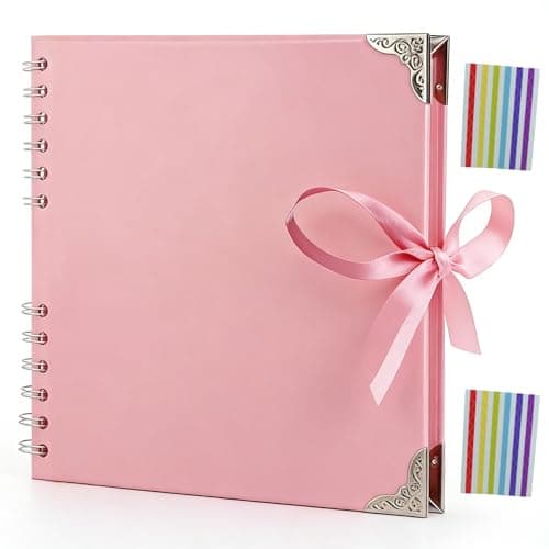 Image of DDUP Scrapbook Photo Album 60 Sides-20.5x 20.5cm,Thick Kraft Paper Spiral Bound Scrap Book,Wedding Picture Scrapbooking Album 180gsm Memory Book Ideal for Memories (Pink)