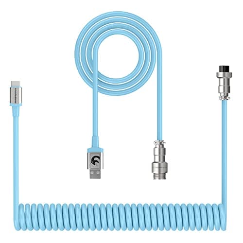 Image of XINMENG X MAMBASNAKE C01 Coiled Keyboard Cable, Type-C to USB-A HyperSpeed Line with 8KHz Return Rate for Gaming Keyboard, TPU Extendable Custom USB-C Cable with Metal Aviation for PC/Phone-Blue