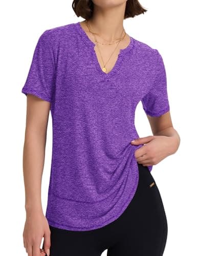 Image of Kistore Womens Purple Tops Sports Shirts V-Neck Summer Outdoor Athletic Quick Dry Running Plus Size Shirt Purple XXL