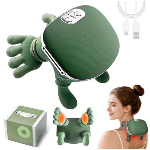 Image of 4D Neck and Shoulder Massager with Heat, Shiatsu Back Massager Hand-Shaped Kneading, 3 Modes & 2 Heat Levels, Portable Electric Massager for Neck Pain Relief, Gifts for Men Women, Green