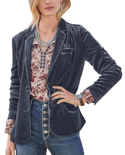 Image of MINTLIMIT Velvet Blazer Coat for Women Casual Work Office Notched Lapel Long Sleeve Blazer Business Casual Outfits for Work(Dark Grey,S)