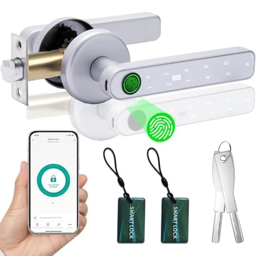 Image of Fingerprint Smart Door Lock 5 in 1, Keyless Entry Door Knob with APP/IC Card/Fingerprint/Keys, 50 Fingerprints/100 Codes, Biometric Door Lock for Front Door Bedroom Office Hotel(Silver)