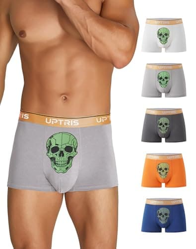 Image of UPTRIS Mens Boxer Shorts Cotton Mens Underwear Trunks，5 Packs No Riding Up Boxers for Men Soft Skull Boxer Shorts with Lightwight Wasitband，Comfort Moisture-Wicking and Breathable Underpants for Men