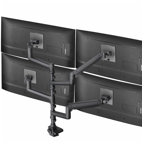 Image of VIVO Pneumatic Arm Quad Ultrawide Monitor Extra Tall Desk Mount for Up to 49 inch Screens Individual Arm Capacity, Max 38 inch Screens for 4 Ultra Wides Up to 44 lbs, Black, STAND-V400D