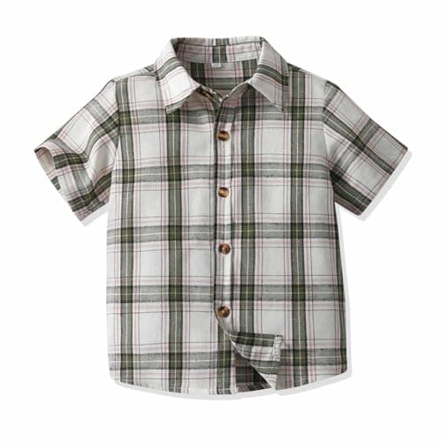 Image of duxyoz Boys Short Sleeve Button Down Shirt Casual Plaid Checked Summer Shirts Cute Lightweight Dress Shirts Formal Uniform Classic Western Tops Kids Henley Shirt Uniform Blouse 8-9 Years