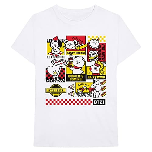 Image of BT21 BTS Kpop Unisex Bite Fast Food White Crewneck Tee S