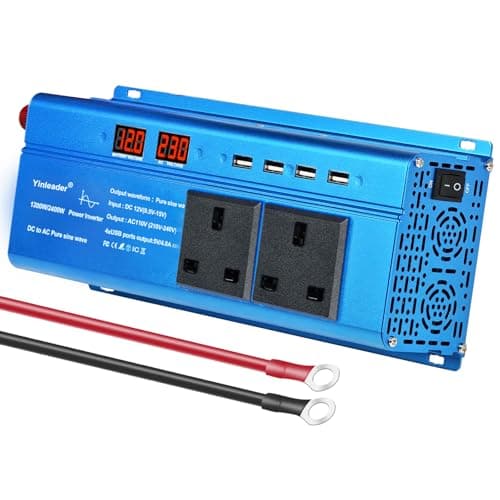 Image of Yinleader 1200W /2400W Pure Sine Wave Inverter 12V to 230V/240V Vehicle Power Converter Featuring LCD display, 2 AC sockets and USB port Suitable for motorhomes, camping and emergency use