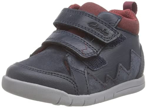 Image of Clarks Rex Park Kid Leather Boots in Navy Wide Fit Size 11