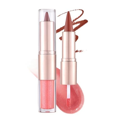 Image of 2-in-1 Dual-Ended Brown Lip Liner and Lip Gloss Set,Matte Lipliner with Moisturizing Lip Gloss,Long-Lasting Hydrating Lustrous Texture Lip Kit,Plump Dry &Thin Lips,04