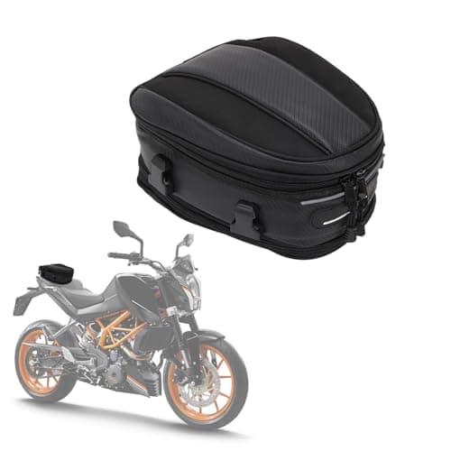 Image of JFG RACING Motorcycle Bag, Motorcycle Tail Bag, Waterproof Motorbike Seat Bag with PU Leather, Mini Saddle Bag Luggage Backpack & Rear Storage Bag for Sportbike Street Bike Scooter