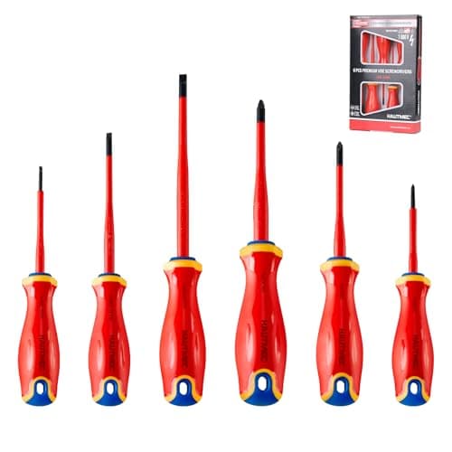 Image of HAUTMEC Insulated Screwdriver Set, 6-Piece Electrician Screwdriver Set, VDE & GS Certified 1000V, with S2 Steel Magnetic Tips and Tri-Material Handles for Professional Electrical Work, HT0331-UK