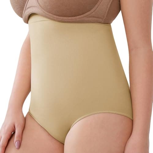 Image of Hioffer Tummy Control Shapewear for Women High Waist Body Shaping Knickers Briefs Underwear Seamless Slimming Butt Lifter Shaper Boyshorts Beige