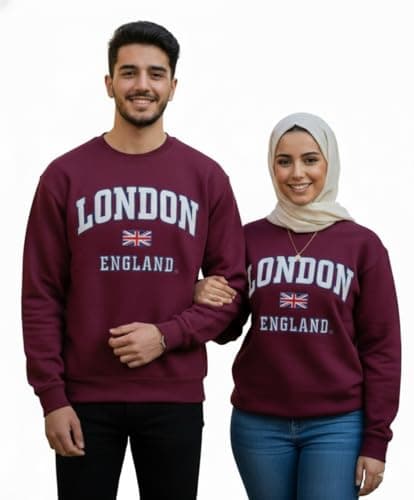 Image of British Heritage Brands LE201MOW Unisex London England Sweatshirt Maroon Off White XS-2XL (as8, alpha, s, regular, regular)