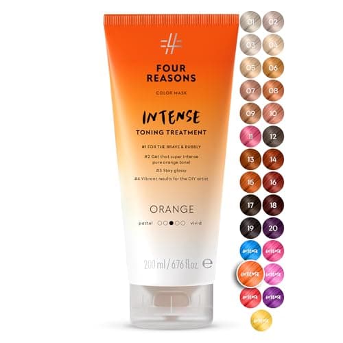 Image of FOUR REASONS Color Mask INTENSE Orange (27 colours) - Intensive Toning Treatment - Colour Depositing Conditioner - Semi Permanent Orange Hair Dye for Lightened and Coloured Hair, 100% Vegan, 200 ml
