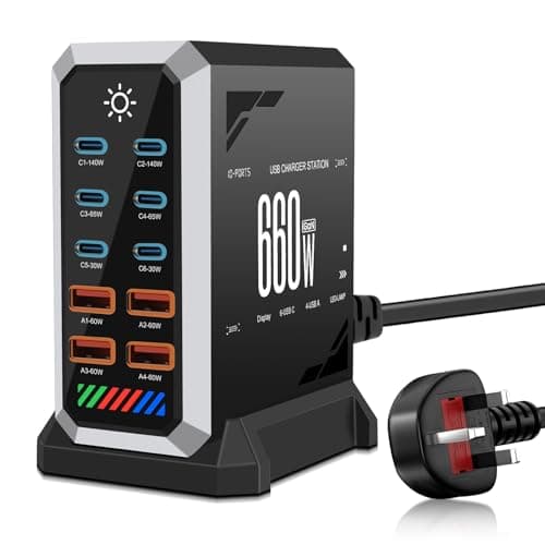 Image of 660W USB C Charging Station, 10 in 1 GaN Charger, Multi Port USB Charging Hub with 6 USB-C & 4 USB-A Ports, Fast Charger Station Compatible with Phone, Galaxy, Laptop & More