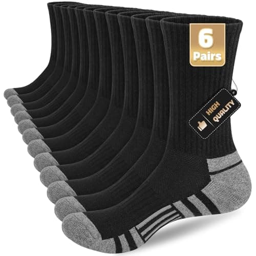 Image of Kotashion 6 Pairs Mens Socks, Cushioned Breathable Cotton Crew Sports Socks 6-11, Outdoor Hiking Working Running Cycling, Black Sock