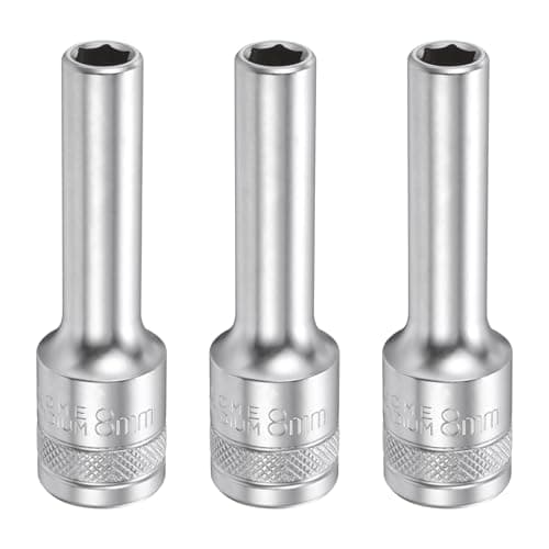 Image of sourcing map 3pcs 6 Points Deep Socket 1/2" Drive 8mm Deep Metric CR-V Steel Polished Nickel Plating 78mm / 3.1" Long Hex Socket Tool for Home Auto Nuts Bolts Repair