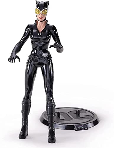 Image of The Noble Collection DC Bendyfigs Catwoman (comic) - 7.5in (19cm) Noble Toys Bendable Figure Posable Collectible Doll Figures With Stand