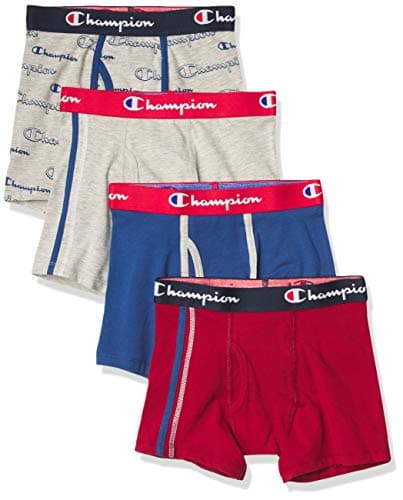 Image of Champion Boys' Underwear, Cotton Stretch Boxer Briefs, Moisture-Wicking, Assorted 4-Pack, Grey/Red/Navy, XL