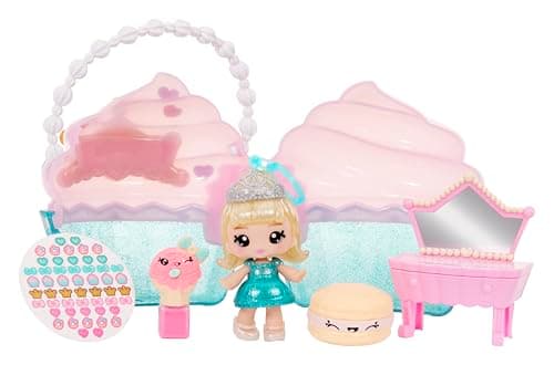 Image of Yummiland Beauty Bag Playset + Lip Gloss Doll - Cupcake Bag - Includes Exclusive Callie Birthday Cake, Nail Polish + Stickers, Body Shimmer, Doll Playset, Cosmetic Play, Suitable for Children Ages 4+