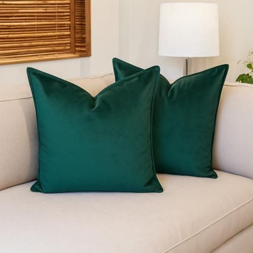 Image of Luxury Velvet Cushion Covers – Soft Decorative Throw Pillowcases for Sofa, Bed, or Chair (Set of 2) (Emerald, 60 x 60cm (Pack of 2))