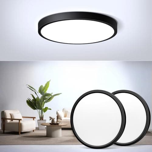 Image of 2-Pack LED Flush Mount Ceiling Light, 5000K Daylight White Bathroom Light, 1500LM, Flat Modern Round Lighting, 7in/18cm 120W Equivalent Black Ceiling Lamp for Kitchens, Bedrooms, Hallway.etc