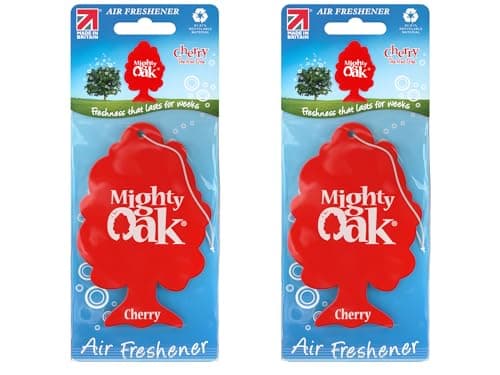 Image of Mighty Oak Air Freshener – Cherry Fragrance - Long Lasting Hanging Car Deodoriser – Odour Eliminator Air Freshener – Auto Accessories – UK Made Car Scent Freshener - 2 Pack