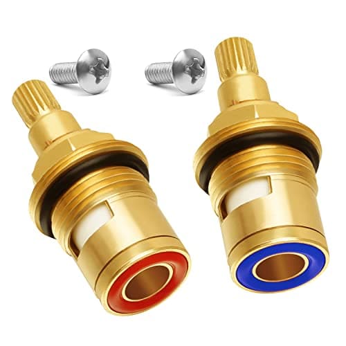Image of 2 Pcs Ceramic Tap Cartridge 1/4 Turn 20 Spline, Tap Valve Replacement for Shower Bath Taps with Washers, Tap Glands Seals Repair Kit, Solid Brass Ceramic (1 Pair Hot & Cold)