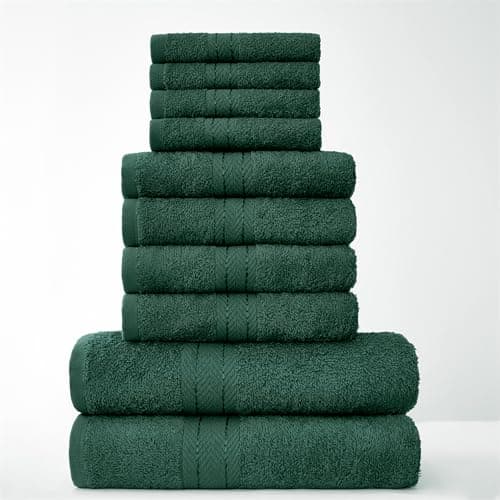 Image of GC GAVENO CAVAILIA Towels Family Bale Set - 10 Piece 100% Egyptian Cotton, 4x Face 4x Hand 2x Bath Towel, Premium Quality Highly Water Absorbent Bathroom Accessories, Machine Washable, Dark Green