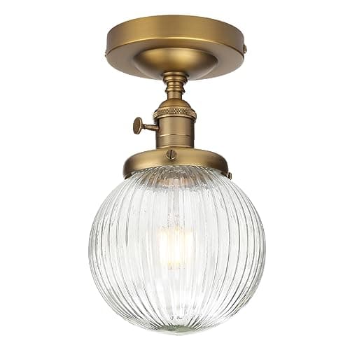 Image of Yosoan Industrial Loft Bar Ribbed Glass Pendant Ceiling Light,Globe Ceiling Pendant Light Fitting for Kitchen Bedroom Living Room (Antique)