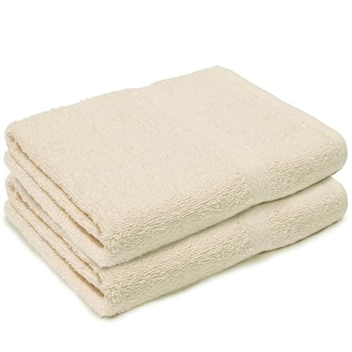 Image of Makooz Large Bath Towels Set - 2 Pc Pack - Premium Style 100% Egyptian Cotton 500 GSM - Highly Absorbent - Quick Dry - Super Soft Feel Bathroom Linen for Home, Hotel, Spa & Daily Use (Cream 70x120CM)