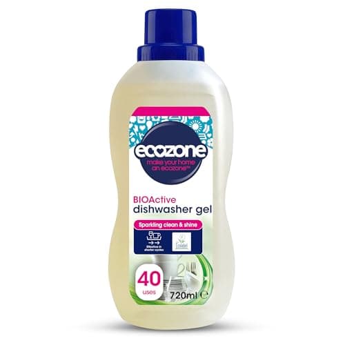 Image of Ecozone BIOActive Dishwasher Gel, Dishwasher Detergent with Rinse Aid & Glass Protection, 40 Washes, Cleans & Shines, Fast Dissolving & Vegan Friendly, Eco Conscious Natural Cleaning Products - 720ml